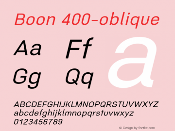 Boon 400-oblique Version 0.5 Font Sample