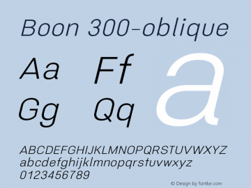 Boon 300-oblique Version 0.6 Font Sample