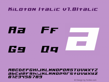 Kiloton Italic v1.0Italic Version 1.0 Mon Jan 13 17:47 Font Sample