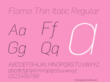 Flama Thin Italic Regular Version 2.000 Font Sample