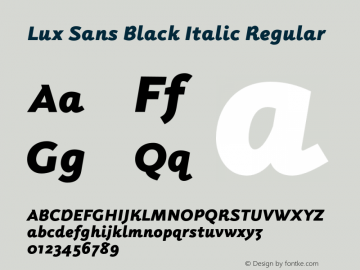 Lux Sans Black Italic Regular 1.500 Font Sample