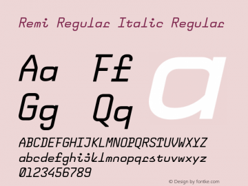 Remi Regular Italic Regular 1.000 Font Sample