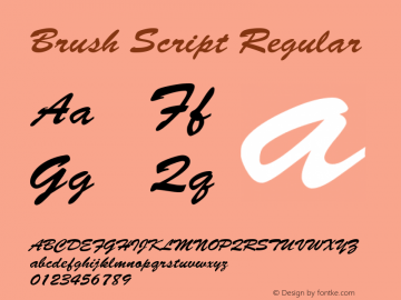 Brush Script Regular (C)opyright 1992 W.S.I.  8/01/92 Font Sample