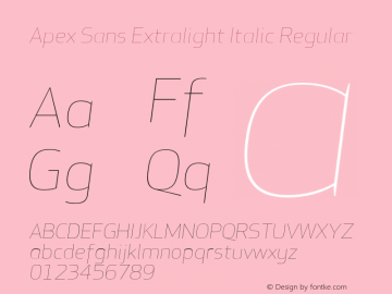 Apex Sans Extralight Italic Regular Version 6.000 2007 revised OpenType release Font Sample