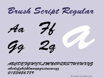 Brush Script Regular (C)opyright 1992 WSI:8/22/92 Font Sample