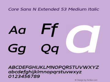 Core Sans N Extended 53 Medium Italic Version 3.007 (wf-r) Font Sample