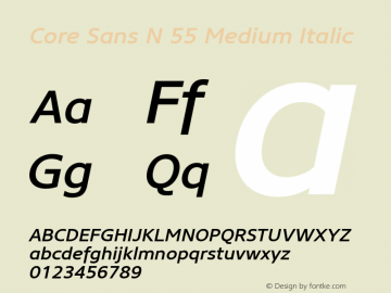 Core Sans N 55 Medium Italic Version 3.007 (wf-r) Font Sample