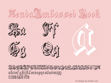 ZendaEmbossed Book Version 1.0; 2002; initial r Font Sample