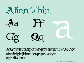 Alien Thin Version 1999; 1.0, initial r Font Sample