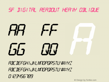 SF Digital Readout Heavy Oblique ver 2.0; 2000. Freeware for non-commercial use. Font Sample