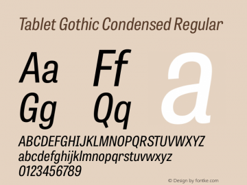 Tablet Gothic Condensed Regular Version 1.000 Font Sample