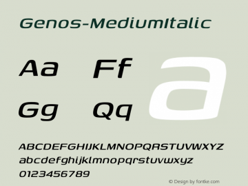 Genos-MediumItalic ☞ Version 1.00 2011;com.myfonts.typesetit.genos.medium-italic.wfkit2.3E2E图片样张