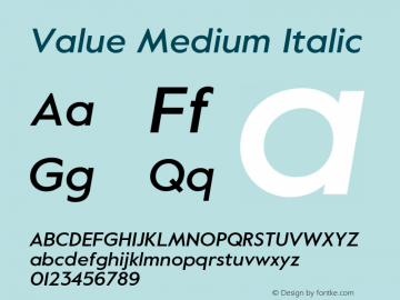 Value Medium Italic Version 1.000 Font Sample