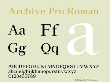 Archive Pro Roman Version 1.000 Font Sample