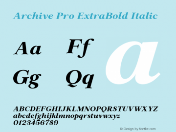 Archive Pro ExtraBold Italic Version 1.000 Font Sample