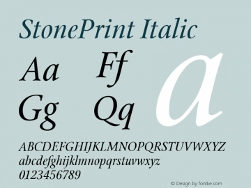 StonePrint Italic Altsys Fontographer 4.0.4D2 4/5/95 Font Sample