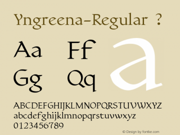 Yngreena-Regular ? Version 1.06 2011;com.myfonts.ingrimayne.yngreena.yngreena.wfkit2.3Aef Font Sample