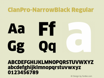 ClanPro-NarrowBlack Regular Version 7.504; 2006 Font Sample