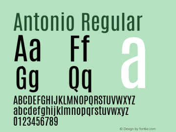 Antonio Regular Version 1; ttfautohint (v0.95.21-fb14) -l 8 -r 50 -G 200 -x 0 -w 