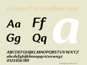 Espuma Pro SemiBold Italic Version 001.000;com.myfonts.konstantynov.espuma-pro.semi-bold-italic.wfkit2.3ZWF图片样张