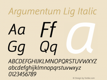 Argumentum Lig Italic Version 2.000 Font Sample