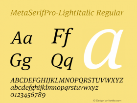 MetaSerifPro-LightItalic Regular Version 7.504; 2012; Build 1024 Font Sample