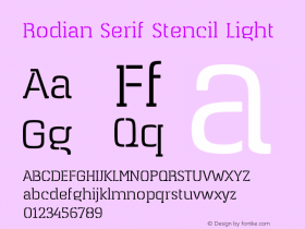 Rodian Serif Stencil Light 1.000 Font Sample