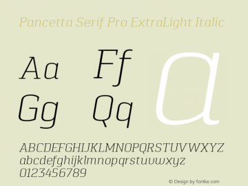 Pancetta Serif Pro ExtraLight Italic Version 001.000;com.myfonts.konstantynov.pancetta-serif-pro.extra-light-italic.wfkit2.463Z图片样张