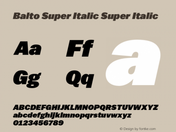 Balto Super Italic Super Italic Version 1.000 Font Sample