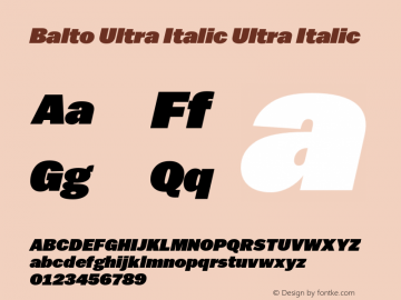 Balto Ultra Italic Ultra Italic Version 1.000 Font Sample