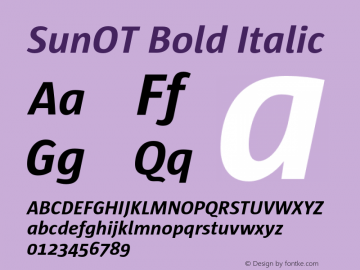 SunOT Bold Italic Version 4.001 2005 Font Sample