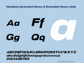 NeoGram Extended Heavy It Extended Heavy Italic Version 1.001;PS 001.001;hotconv 1.0.56;makeotf.lib2.0.21325;com.myfonts.northernblock.neo-gram.ext-heavy-ital.wfkit2.3PLY图片样张