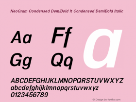 NeoGram Condensed DemiBold It Condensed DemiBold Italic Version 1.001;PS 001.001;hotconv 1.0.56;makeotf.lib2.0.21325;com.myfonts.northernblock.neo-gram.demi-bold-ital.wfkit2.3PM3 Font Sample