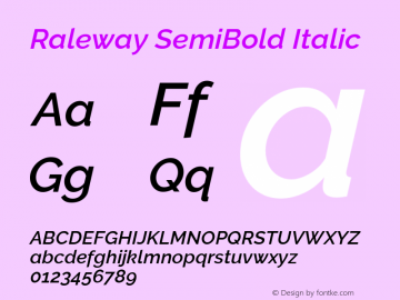 Raleway SemiBold Italic Version 3.000; ttfautohint (v0.96) -l 8 -r 28 -G 28 -x 14 -w 