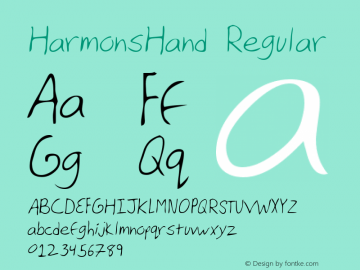 HarmonsHand Regular Handwriting KeyFonts, Copyright (c)1995 SoftKey Multimedia, Inc., a subsidiary of SoftKey International, Inc. Font Sample