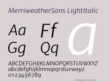 MerriweatherSans LightItalic Version 1.000; ttfautohint ( Font Sample