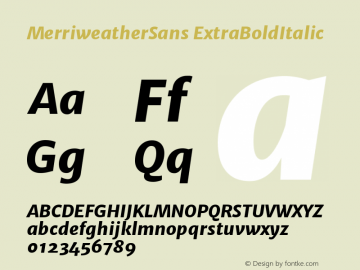 MerriweatherSans ExtraBoldItalic Version 1.000; ttfautohint ( Font Sample