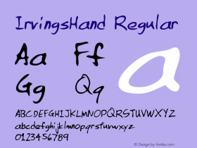 IrvingsHand Regular Handwriting KeyFonts, Copyright (c)1995 SoftKey Multimedia, Inc., a subsidiary of SoftKey International, Inc.图片样张