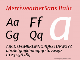 MerriweatherSans Italic Version 1.000; ttfautohint (图片样张