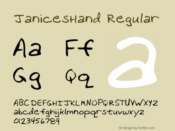 JanicesHand Regular Handwriting KeyFonts, Copyright (c)1995 SoftKey Multimedia, Inc., a subsidiary of SoftKey International, Inc. Font Sample