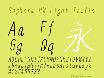 Sophora HW Light-Italic Version 4.2.8 Font Sample