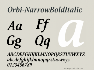 Orbi-NarrowBoldItalic ☞ Version 1.001;com.myfonts.paratype.orbi.narrow-bold-italic.wfkit2.3zpT Font Sample