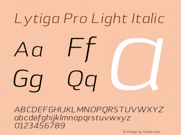 Lytiga Pro Light Italic Version 1.000; Fonts for Free; vk.com/fontsforfree Font Sample