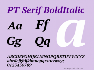 PT Serif BoldItalic Version 1.000 Font Sample