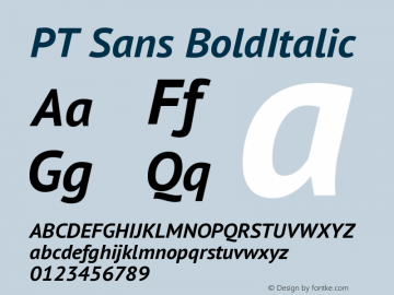 PT Sans BoldItalic Version 1.001 Font Sample