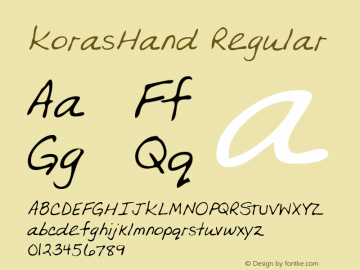 KorasHand Regular The IMSI MasterFonts Collection, tm 1996 IMSI (International Microcomputer Software Inc.)图片样张