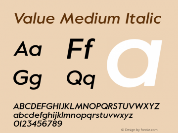 Value Medium Italic Version 1.000 Font Sample