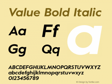 Value Bold Italic Version 1.000 Font Sample