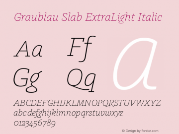 Graublau Slab ExtraLight Italic Version 1.002; Fonts for Free; vk.com/fontsforfree Font Sample
