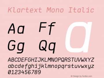 Klartext Mono Italic Version 1.002; Fonts for Free; vk.com/fontsforfree Font Sample
